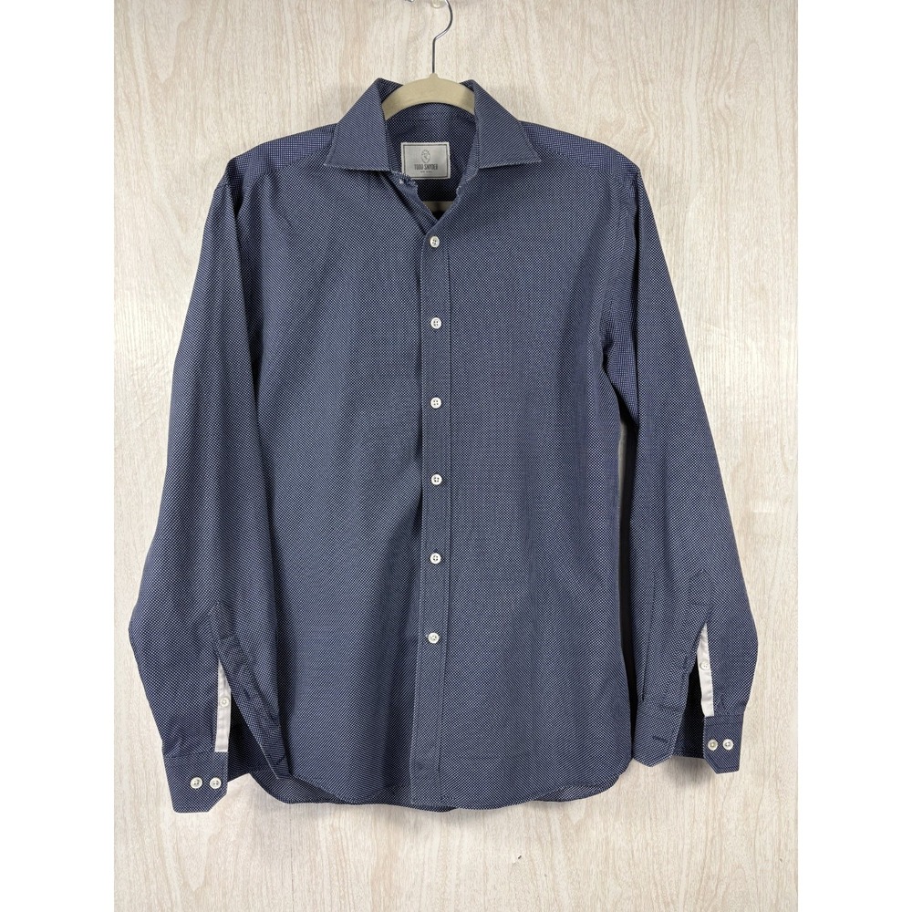 Todd Snyder‎ Shirt Navy Micro Dot Cotton Button Up 15 34/35 Small Luxe Classic